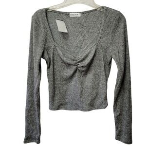 Popular‎ 21 Cropped Sweetheart Cinched Ribbed Knit Top Women Large Grey Y2K Chic